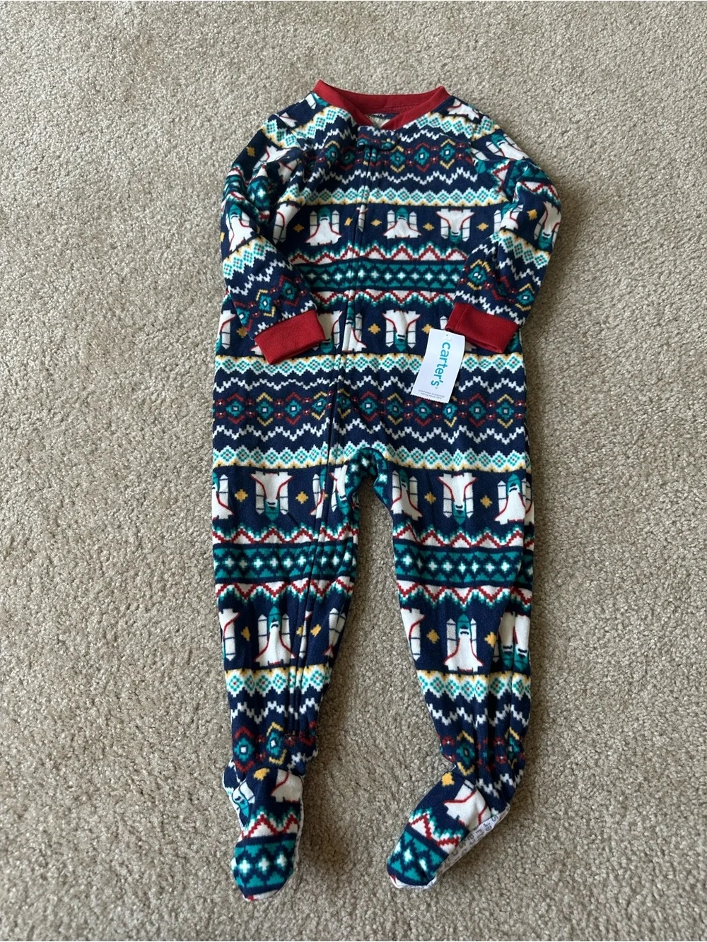 Carter’s 2T Fleece Footed Pajamas | Holiday Space Shuttle Fair Isle Print | NWT